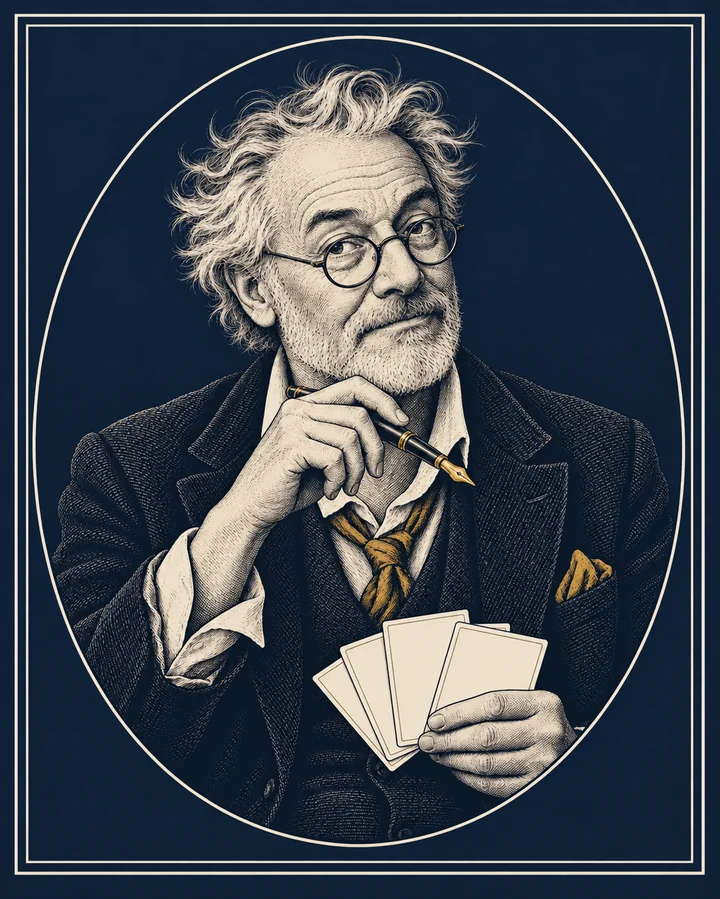 Engraved portrait of Abernathy, one of the three Sofa Heist storytellers.