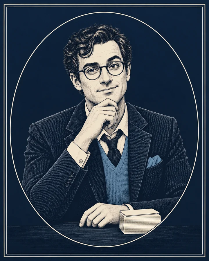 Engraved portrait of Brightwell, one of the three Sofa Heist storytellers.